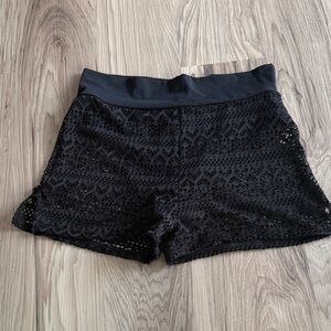 Black Swim Basics Hollow Out Coverup Shorts